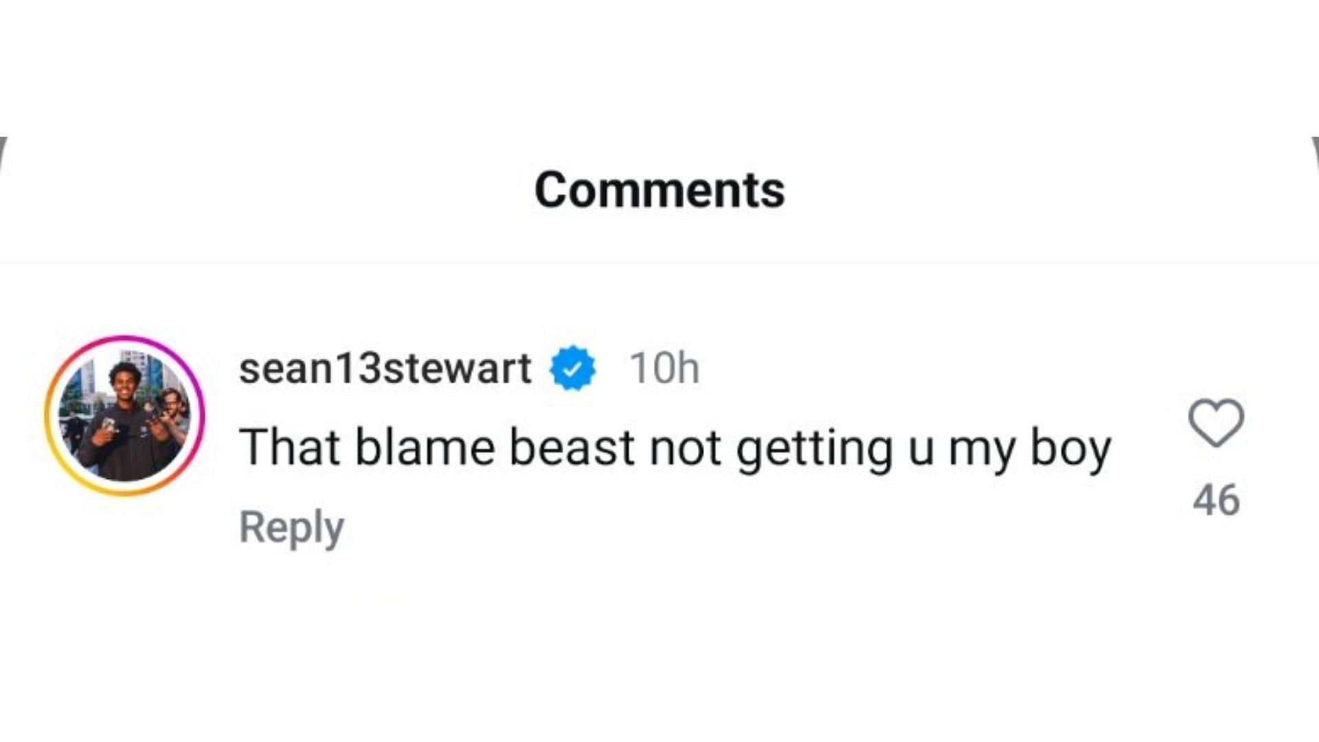 Sean Stewart commented on former Duke teammate Caleb Foster's Instagram post (Source: Instagram/@iamcalebfoster)